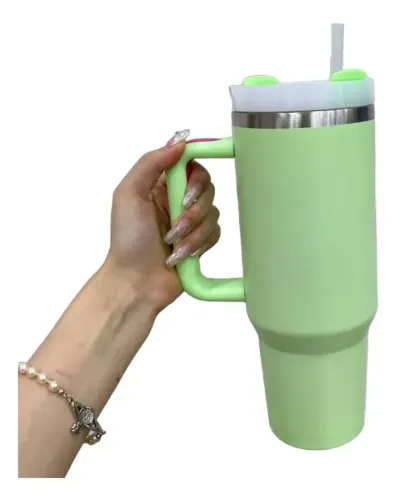 NOVO COPO TÉRMICO INOX 1,2 L VERDE CLARO MATCHÁ GARRAFA CANECA VIRGINIA CANUDO TAMPA kawai