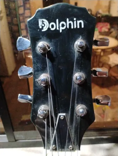 Kit Guitarra Les Paul Dolphin Preta + Capa + Cabo + Correia (Em Coromandel)