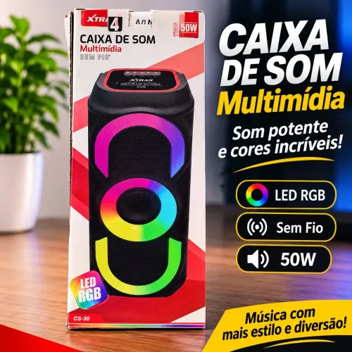 Caixa de Som Multimídia XTRAD CS-30 50W LED RGB Sem Fio