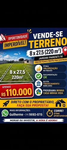 Terreno de 220m² no Jd Parenti IV - Itatinga SP