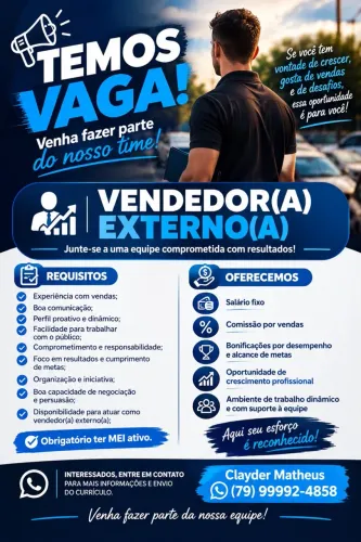 Vaga de emprego para vendedor.