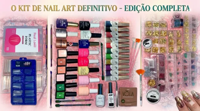 Kit Master Designer de Unhas - Géis, Esmaltes, Fibra Vòlia, Moldes F1 e Nail Art Completa