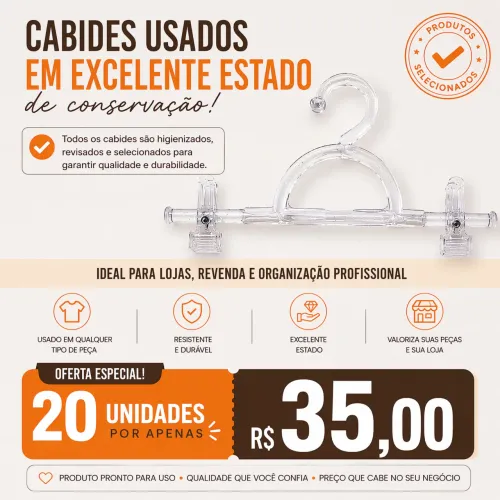 Cabides de acrílico com presílhas, usado e em excelente estado de conservação.