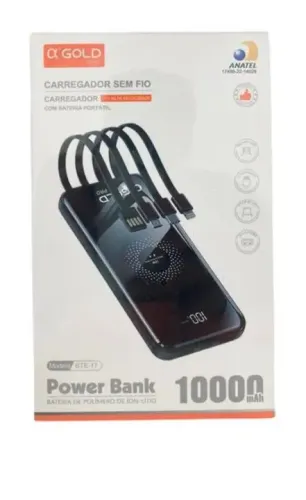 Carregador Power Bank 10.000mAh - Com Indução, Função 4 em 1, Modelo Gold BTE-17