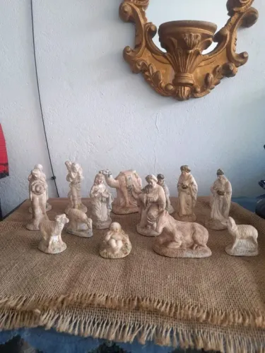 Presépio em gesso - Natal, 14 peças 