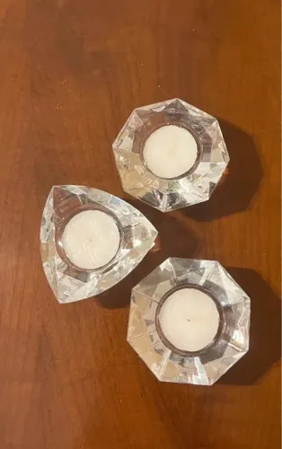 Conjunto com 3 porta-velas de vidro