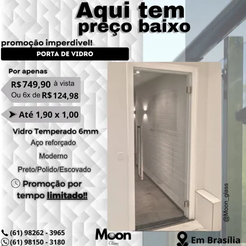 Porta de vidro Temperado em aço inox