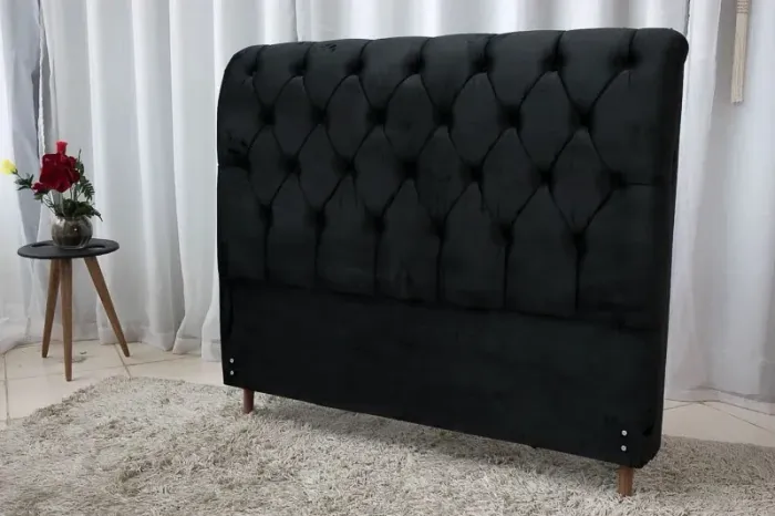 Cabeceira de Cama Casal em Veludo Pretorf543