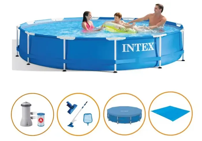 PISCINA ESTRUTURAL 6.503 LITROS ARMACAO AZUL * CAPA * FILTRO * FORRO * KIT LIMPEZA- INTEX