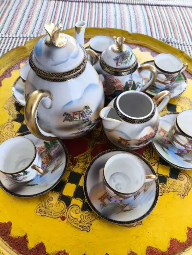 Jogo de café Japonês com litofania gueixa
