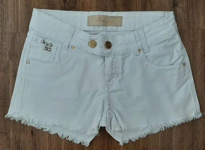 Short Damyller Jeans Branco Desfiado