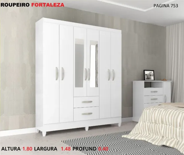 Guarda-Roupa 6 Portas Branco com espelho