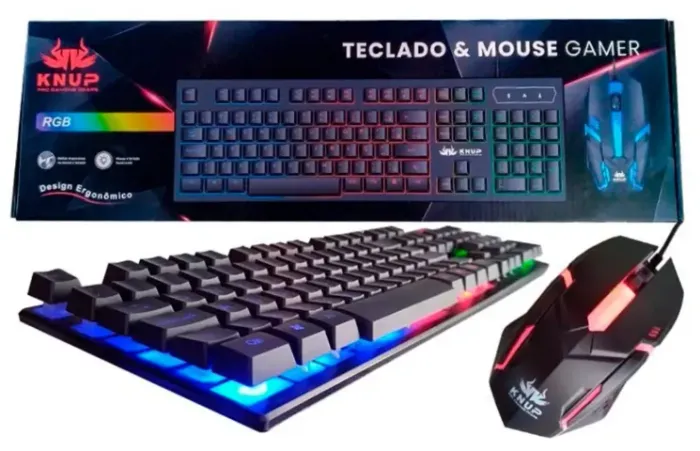 Kit Gamer Mouse E Teclado Semi Mecânico Knup KP-TE115 Rgb