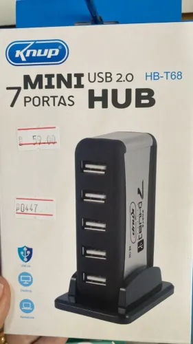 HUB USB 2.0 7 Portas HB-T68 480Mbps Com Fonte - Knup Loja Coimbra Computadores Entregamos
