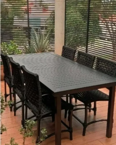 MESA DE ALUMÍNIO RIPADO RETANGULAR + 6 CADEIRAS