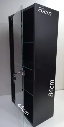 Vitrine MDF com vidro para parede 20 x 44 x 84cm - preta TX