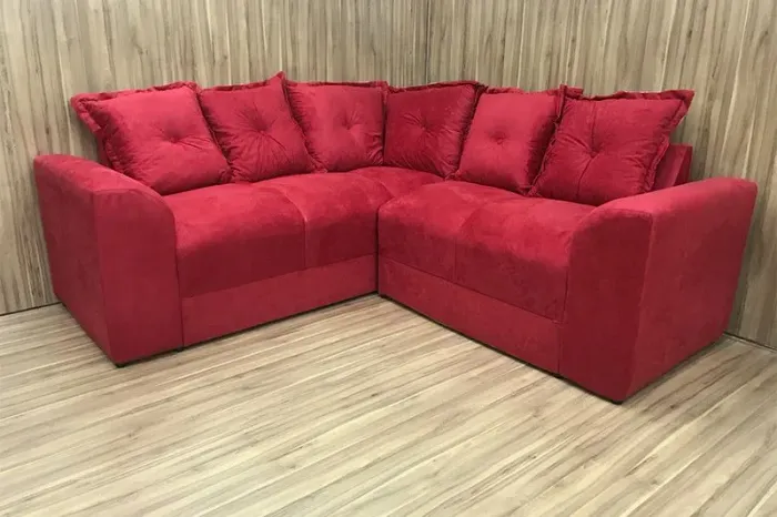 Sofá de Canto 5 Lugares Suede Vermelho