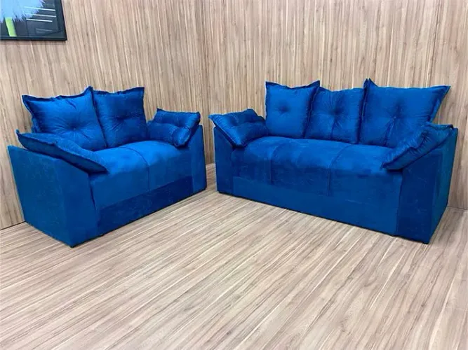 Conjunto Sofá 2 e 3 Lugares Suede Azul