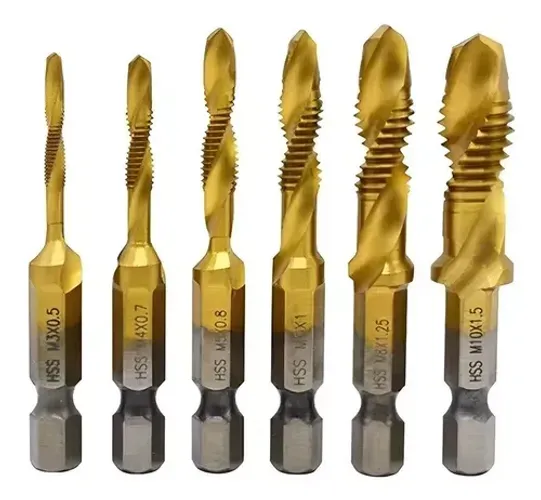JOGO DE BROCA C/6PCS PERFURA E FAZ ROSCA M3/4/5/6/8/10MM-Titanium
