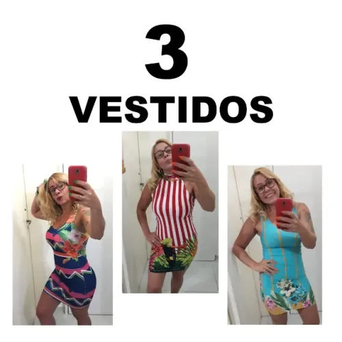 3 vestidos Estampados tubinho c/ elasticidade
