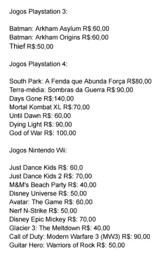Jogos ps3 ps4 wii