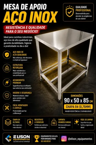Mesa de apoio em aço inox 