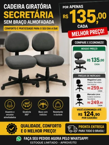 CADEIRA GIRATORIA SEM BRAÇO ALMOFADADA
