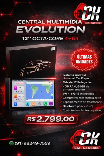 Central multimídia Evolution 12 Polegadas Octa-core 4+64