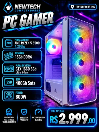 PC Gamer Ryzen 5 5500 4.2Ghz / Mem 16Gb / SSD 480Gb / GTX 1660 Ultra 6Gb (aceito cartão)