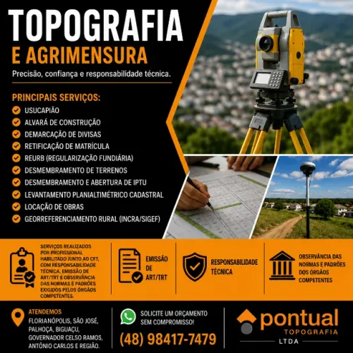 Topografia para Usucapião, Alvará, REURB, Divisão de Terrenos, IPTU e outros