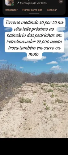 Vendo terreno na vila leite próximo ao balneário das pedrinhas em Petrolina