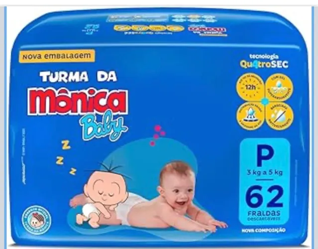 Fralda Tirma da Mônica TAM P 62 unidades 