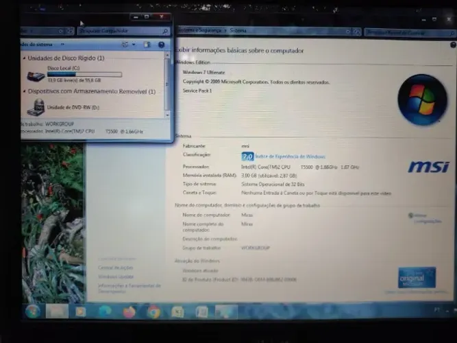 MSI / Mirax - Notebook - Tudo funciona, menos a bateria.
