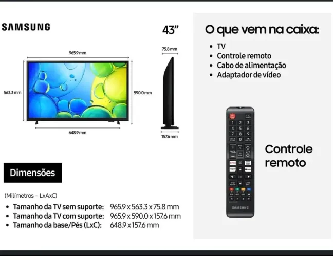 Smart TV 43" Samsung Full HD 43F6000F Tizen Hyper Real 2 HDMI -