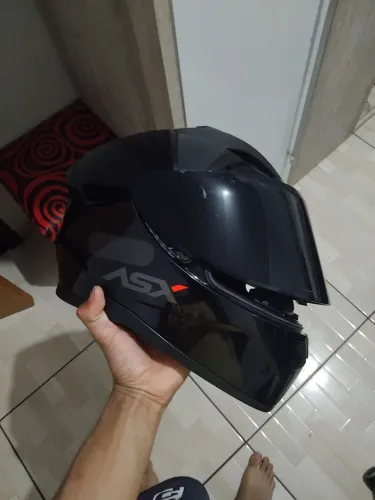 Capacete ASX Preto Brilhante (Viseira fumê e tradicional)