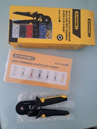 Alicate Crinpador de terminais tubolares + estojo com 1900 terminais