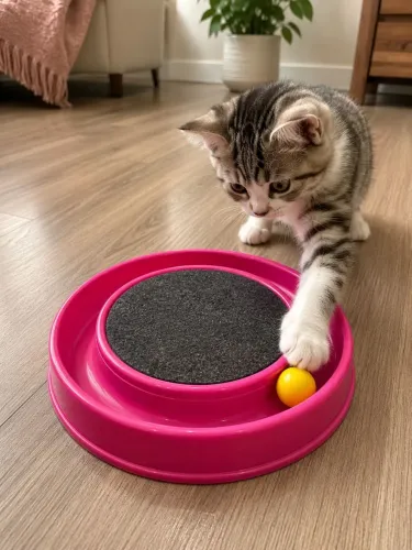 arranhador brinquedo para gatos redondo com bolinha interativo relax, ma cor rosa