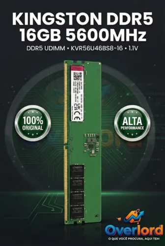 Memória RAM Kingston DDR5 de 16GB com frequência de 5600MHz (NOVA)