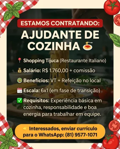 Vaja de ajudante de cozinha 