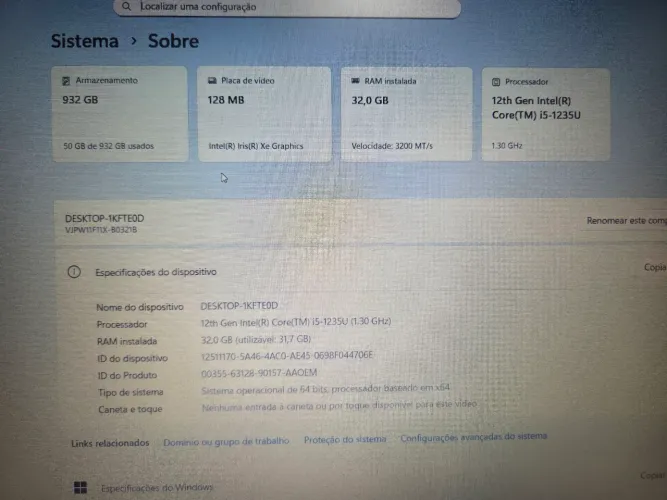 Vaio Intel Core i5 1235U, 32GB de RAM e 1tb de SSD
