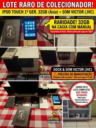 iPod Touch 1ª Geração 32GB (Raro/Colecionador) Completo na Caixa + Som Victor JVC
