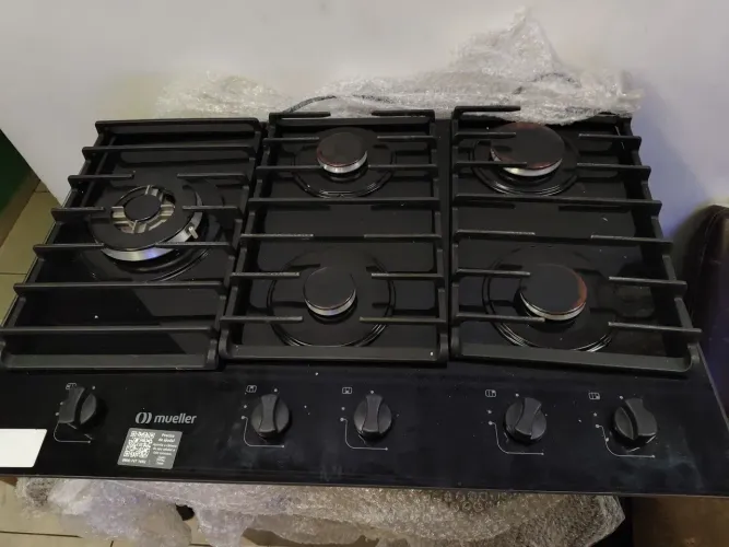 Cooktop a Gás 5 Bocas Mueller com Tripla Chama e Mesa de Vidro (77cm)<br>