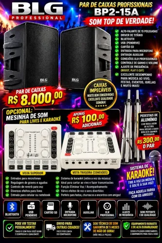 PAR DE CAIXAS BLG PROFISSIONAL 15? ? IMPECÁVEIS ? BLUETOOTH ? SOM TOP, Mesa de Som