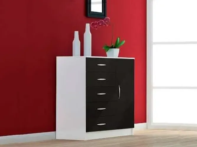 Cômoda Itaborai 5Gvs 1Pt Branco/Preto AS Moveis - Entrega Rápida!