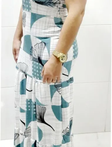 vestido de festa longo estampado em poliamida