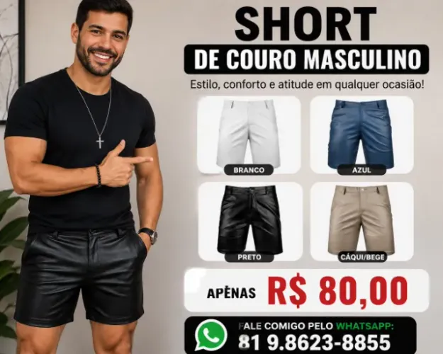 short masculino de couro