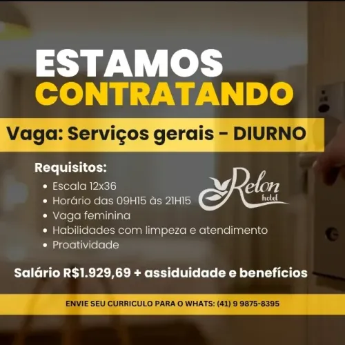 Vaga de emprego serviços gerais 12 x 36 diurna - Feminina no Xaxim