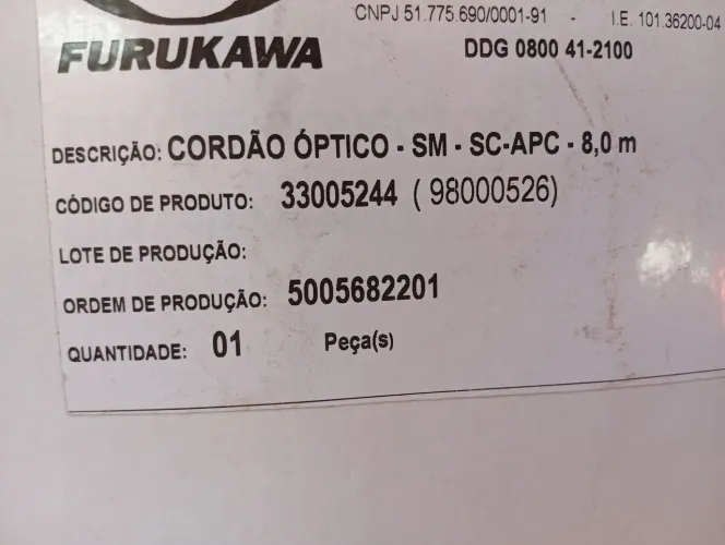 Cordoes Furukawa,SM-SC-APC-8,00 m