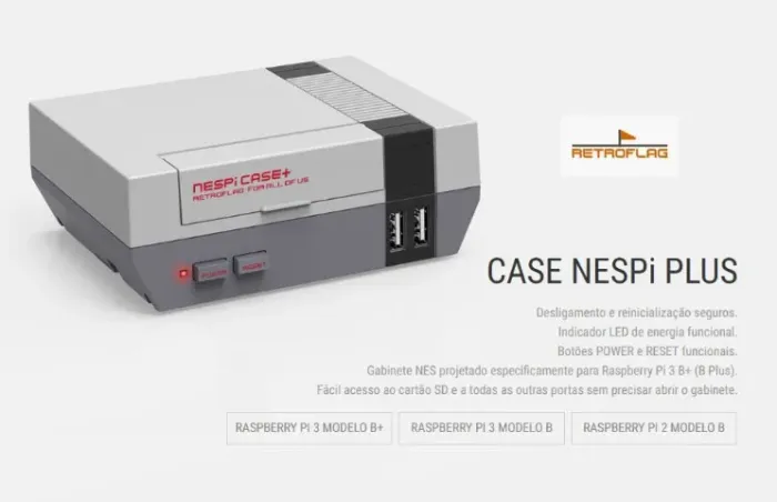 Raspberry Pi3 Retroflag Nespi Case Plus Modelo Nintendo Nes + Chave + Fan + Dissipadores