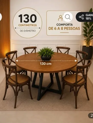 MESA REDONDA 6 A 8 PESSOAS 130CM